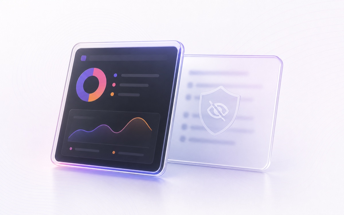 Realistic protected private notes layer behind an audience slide panel